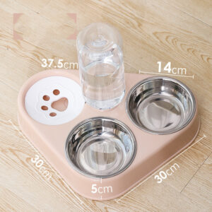 Cuenco doble de comida para perros y gatos, con dispensador de agua automático