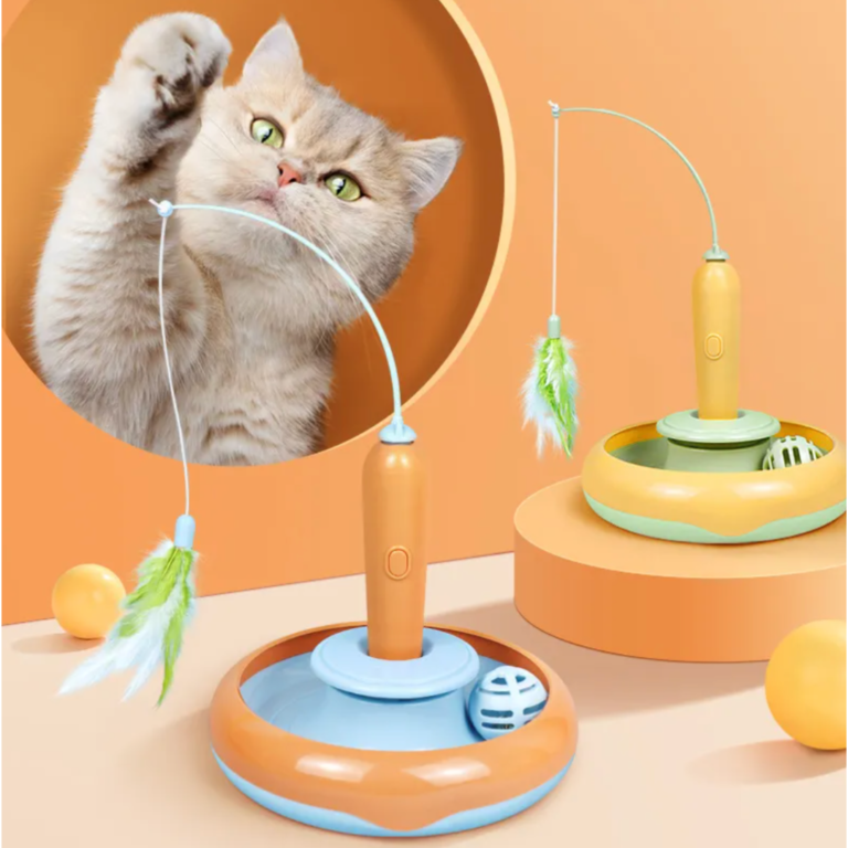 Juguete para Gatos 2 en 1 con Pluma y Mesa Giratoria