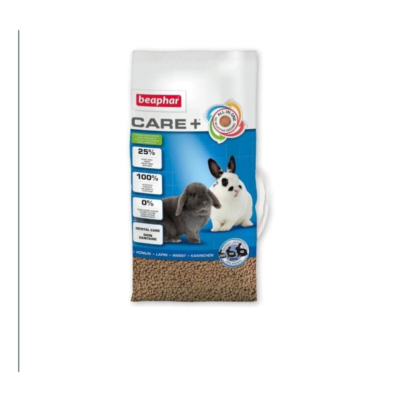 Beaphar Care+ Conejo 1,5kg es un alimento extrusionado sabroso y equilibrado que proporciona una nutrición completa para conejos. Enriquecido con fibra, ácidos grasos omega y prebióticos, promueve la salud dental y digestiva.