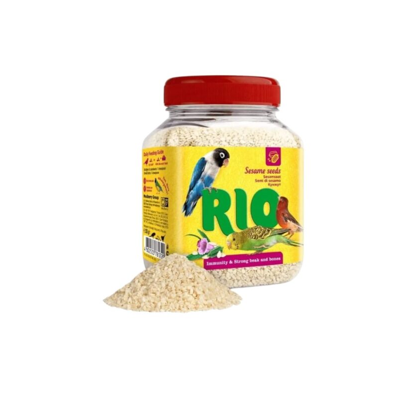 Rio Semillas de Sésamo son ricas en vitaminas, minerales y antioxidantes. Apoyan el sistema inmunitario y son útiles durante el estrés y la muda. Ideales para periquitos y loros.