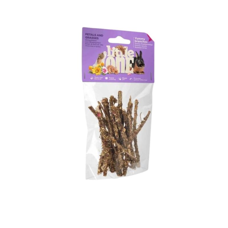 Littleone Ramas con Pétalos y Hierbas 6x35g: alimento natural para roedores que favorece la digestión, el desgaste dental y el instinto de búsqueda. ¡Saludable y delicioso!