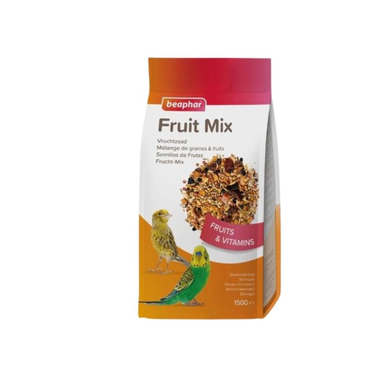 Beaphar Semillas de Frutas para Pájaros 150g es un complemento nutritivo con frutas como pasas y manzana. Aporta vitaminas y minerales esenciales para una dieta equilibrada y saludable.