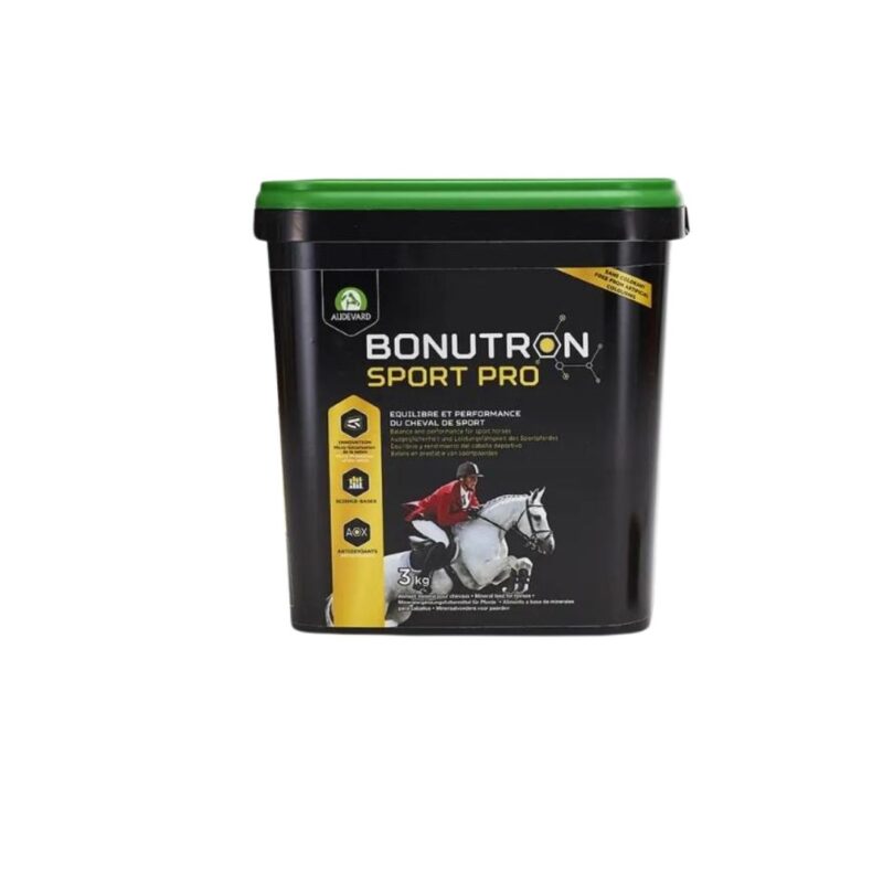 Audevard Bonutron Sport Pro 3kg es un suplemento diseñado para caballos y ponis de deporte que realizan más de 7-8 horas de trabajo semanal. Contiene vitaminas, minerales y aminoácidos esenciales para un rendimiento óptimo.