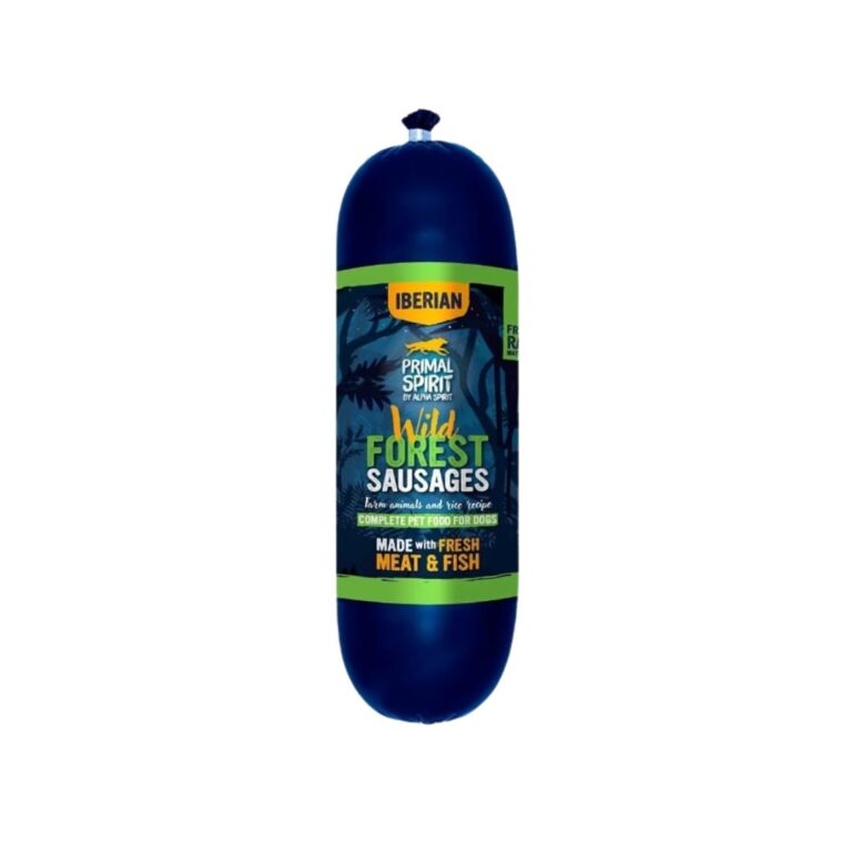 Descubre la Primal Salchicha Wild Forest, alimento completo húmedo para perros adultos con 81% de carnes frescas, vitaminas y minerales. Nutrición y sabor natural en cada bocado.