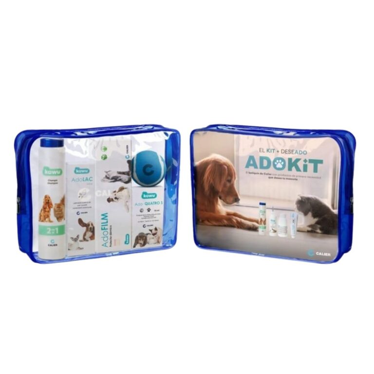 AdoKit Calier Champú Azul es un kit con champú nutritivo y productos para protección y cicatrización dérmica en perros y gatos. Cuida el pelaje y protege la piel de tu mascota con ingredientes naturales.