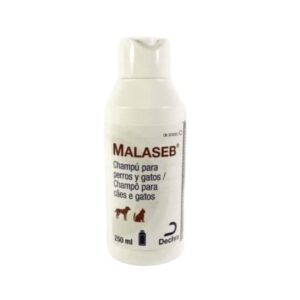Malaseb Champú es un tratamiento dermatológico para perros y gatos que combate dermatitis seborreica e infecciones fúngicas con clorhexidina y miconazol, cuidando la piel y pelaje de tu mascota.