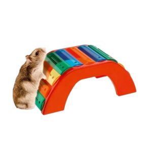 Puente de plástico multicolor para hámster Ferplast, ideal para estimular el ejercicio y el juego. Resistente, fácil de limpiar y seguro para tu mascota. Tamaño perfecto para jaulas pequeñas.