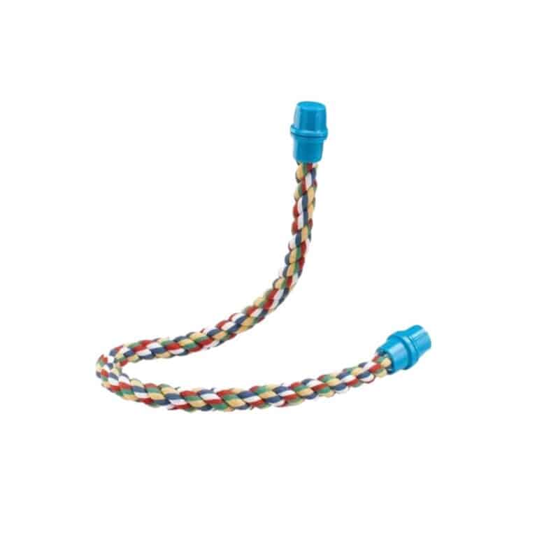 La percha flexible FERPLAST de 66 cm brinda confort y ejercicio a loros y aves medianas. Hecha de algodón suave y moldeable, es fácil de instalar y resistente al uso diario.