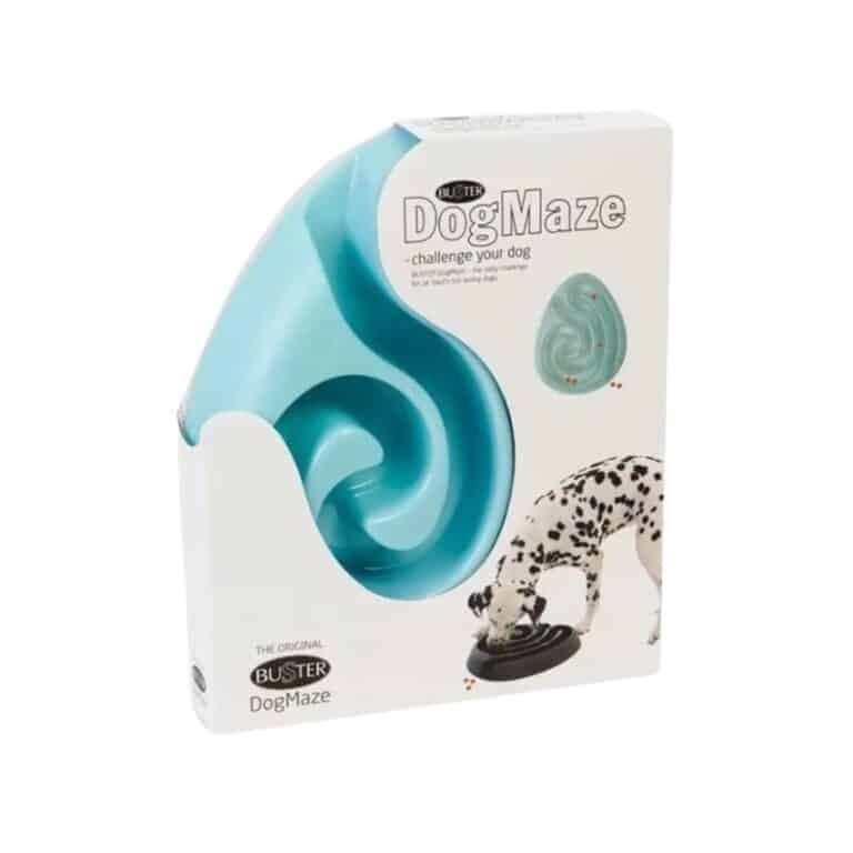 Plato interactivo DogMaze en color turquesa. Reduce la velocidad al comer, combate la ansiedad y estimula a tu perro mentalmente. Ideal para razas pequeñas y medianas.
