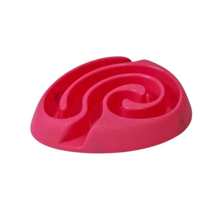 Plato interactivo para perros ansiosos. Comedero DogMaze rosa de 26x21 cm que reduce la velocidad al comer y estimula mentalmente. Ideal para prevenir la obesidad y atragantamientos.