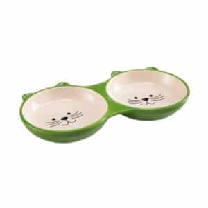 Comedero doble de cerámica Ferplast Izar con dos compartimentos, ideal para ofrecer comida y agua simultáneamente a tu mascota. Durable y fácil de limpiar.