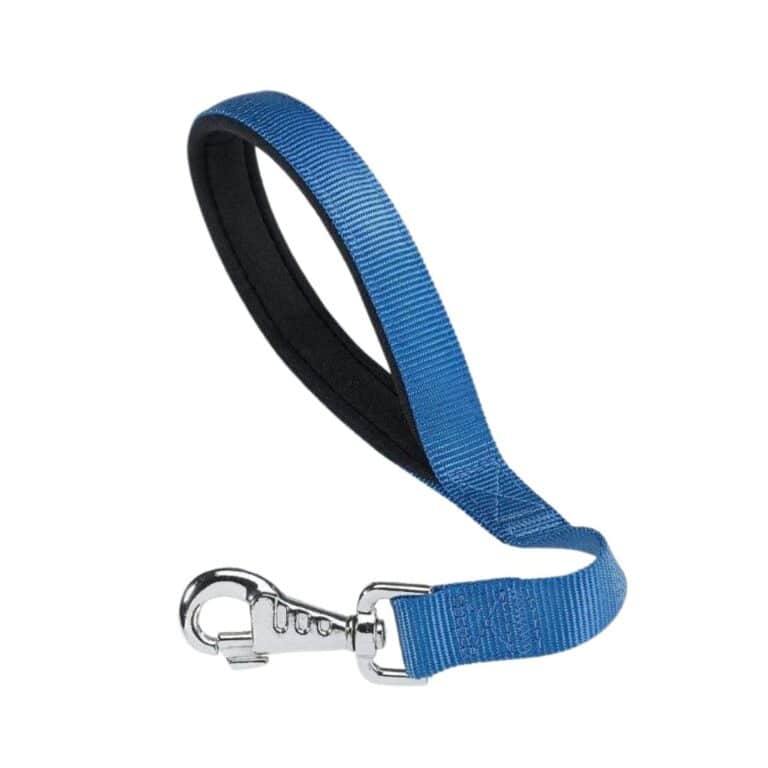 Correa Ferplast GM25/45 Azul con cadena de eslabones y asa acolchada. Ideal para perros grandes y propensos a morder. Control, resistencia y comodidad.