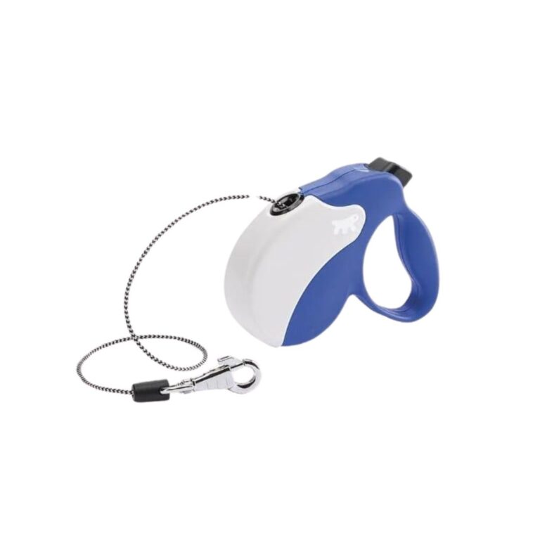Correa retráctil Ferplast Amigo Mini Cordón Azul/Blanco. Ideal para perros pequeños, ligera, ergonómica y segura. Estilo y control en cada paseo.