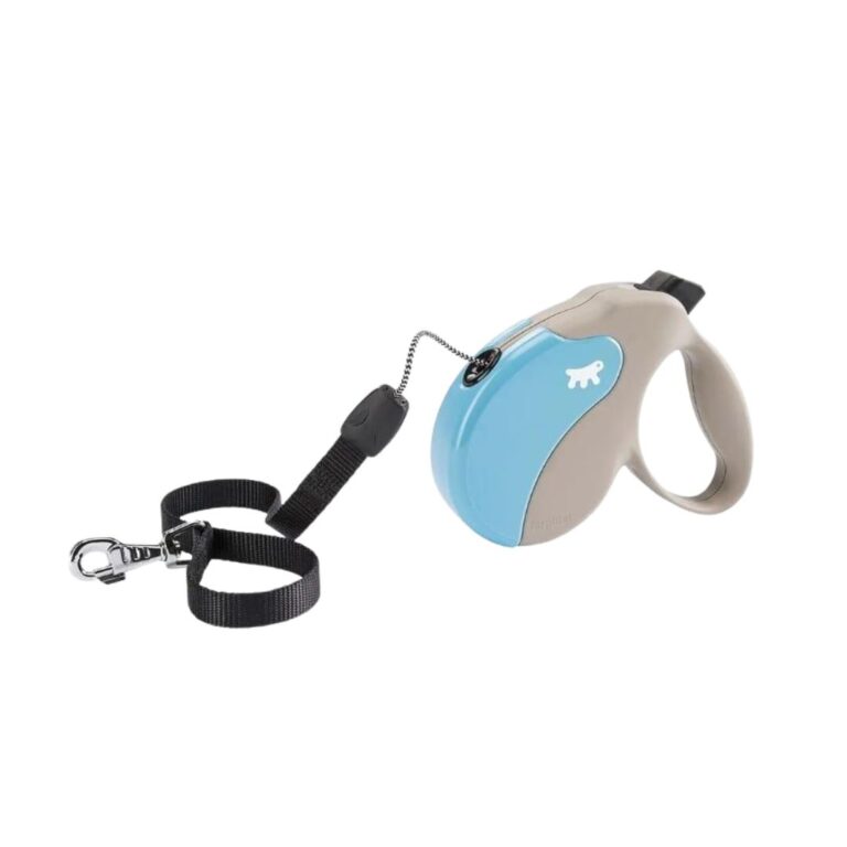 Correa extensible Ferplast Amigo Cord S Azul de 5 m para perros pequeños hasta 15 kg. Mecanismo silencioso, botón multifunción y diseño ergonómico fabricado en Italia.