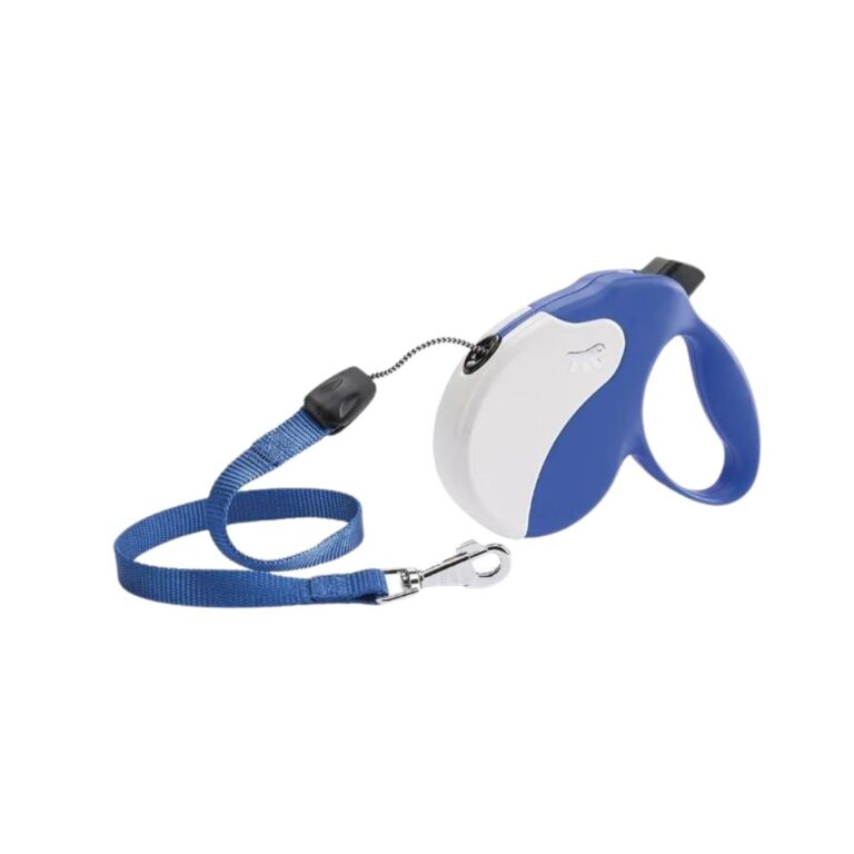 Correa retráctil Ferplast Amigo M Azul - Blanco, con cordón de 5 m para perros medianos. Botón multifunción, mango ergonómico y diseño moderno para paseos seguros y con estilo.