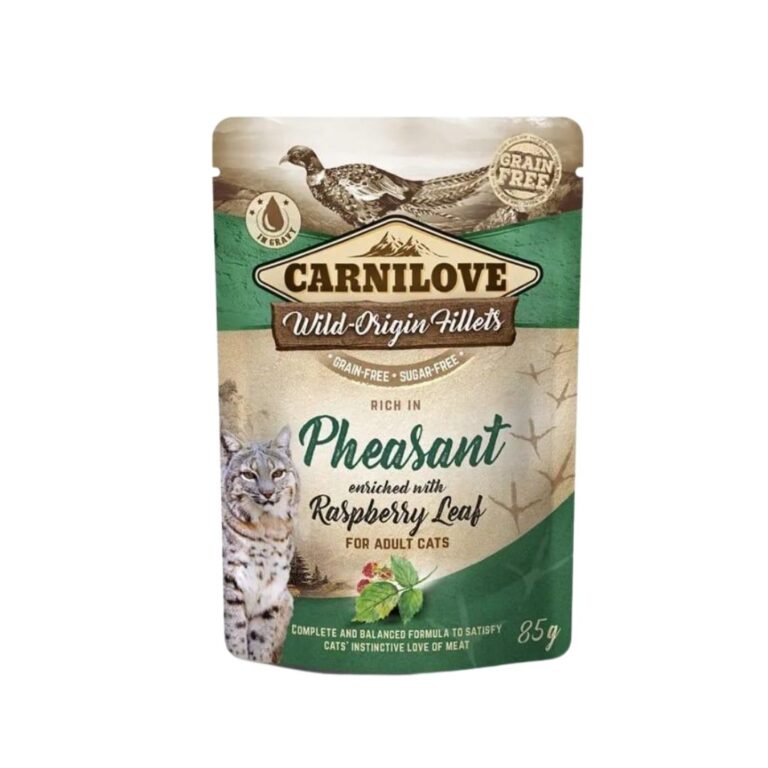 Descubre el sabor natural del faisán con Carnilove Cat Pouch 24x85g. Alimento húmedo sin cereales para gatos, nutritivo y delicioso, ideal para una dieta equilibrada.