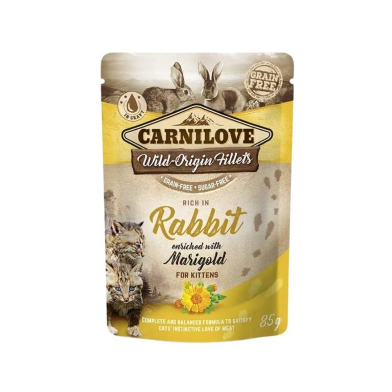 Carnilove Cat Conejo 24x85g es un alimento húmedo natural sin cereales ni conservantes. Ideal para gatos con digestión sensible. Rico en carne de conejo y altamente nutritivo.