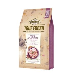 Compra Carnilove True Fresh con pollo fresco para gatos adultos. Pienso sin cereales ni conservantes, ideal para una digestión saludable y un pelaje brillante. Nutrición natural y equilibrada.