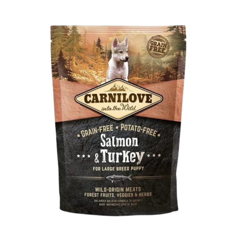 Compra Carnilove Perro Puppy Large Salmón Pavo, alimento seco sin cereales para cachorros de raza mediana y grande. Nutrición premium para un crecimiento saludable.