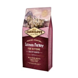 Compra Carnilove Kitten Salmon & Turkey 6Kg, pienso sin cereales para gatitos. Fórmula natural con salmón y pavo, ideal para crecimiento sano y estómagos sensibles.