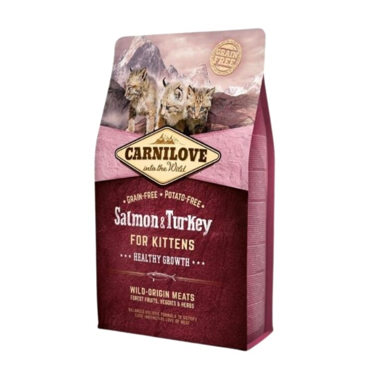 Compra Carnilove Feline Kitten Salmón y Pavo 2Kg, alimento natural sin cereales para gatitos. Proteínas de alta calidad, crecimiento sano y digestión saludable.