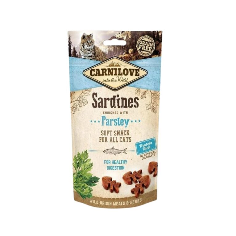 Compra Carnilove Feline Snack Semi Húmedo Sardinas & Perejil, snack natural y nutritivo para gatos con proteínas de sardinas y antioxidantes del perejil. Formato práctico en caja.