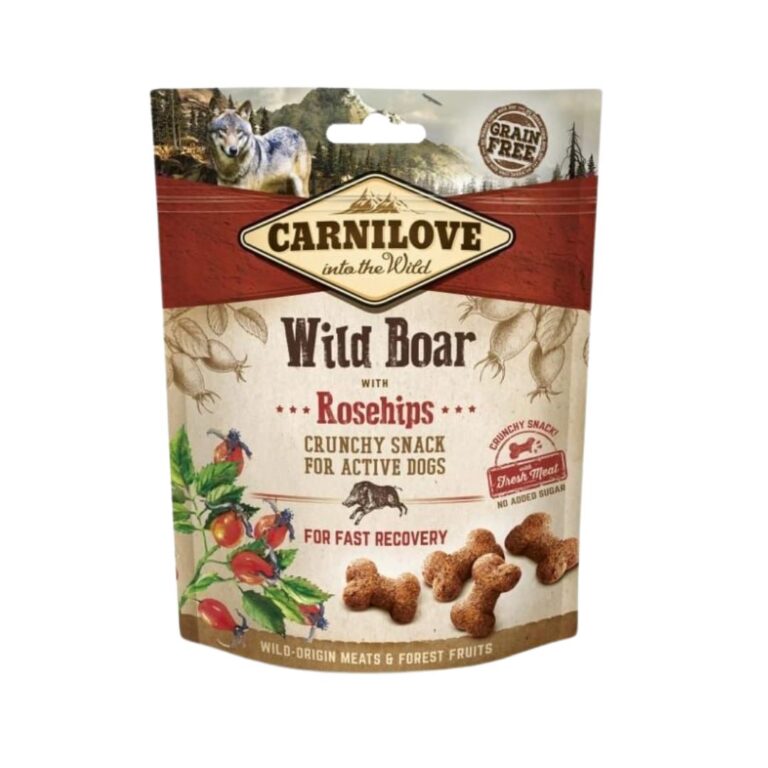 Compra Carnilove Canine Crunchy Snack Jabalí & Rosa Mosqueta, snack crujiente y nutritivo para perros con carne de jabalí y antioxidantes de rosa mosqueta. Premio saludable y natural.