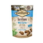 Snacks semihúmedos para perros con sardinas y ajo. Naturales, sin cereales ni patata. Caja 10x200g. Premia a tu perro con salud y sabor.