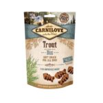 Snack funcional para perros con trucha y eneldo. Textura blanda, sin cereales ni patatas. Caja 10x200g. Ideal para perros con digestión sensible.