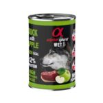 Comida húmeda natural para perros adultos con pato, pollo y manzana verde. Paté nutritivo sin cereales, con glucosamina y condroitina para articulaciones sanas. Pack 6x400gr.