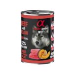 Alimento húmedo completo para perros adultos con 93% ternera y melón natural. Paté sin cereales enriquecido con glucosamina y condroitina. Pack ahorro 6x400gr.