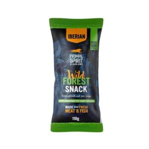 Snack complementario para perros con cerdo y pavo frescos, cúrcuma y levadura de cerveza. Primal Wild Forest es un premio funcional y sabroso para todas las razas.