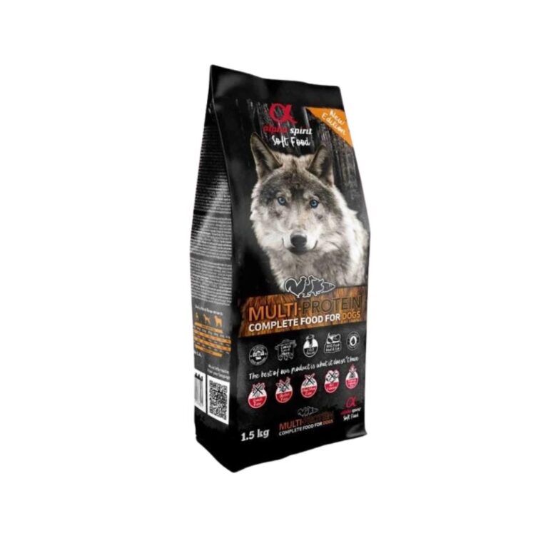 El Alimento Semi-húmedo Multiprotein 1.5kg es una comida natural para perros elaborada con carne y pescado frescos, sin cereales ni gluten. Textura suave, alta palatabilidad y nutrición completa para una vida sana y activa.