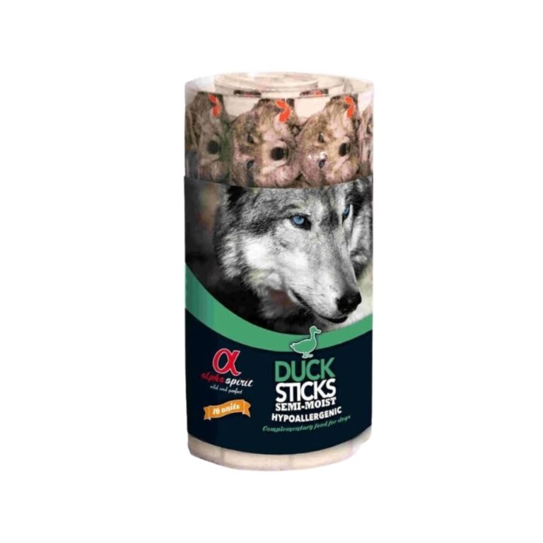 Alpha Spirit Canine Ristra de Pato (12x160g) es un paté natural y nutritivo para perros, ideal como alimento completo o complemento. Rico en proteínas, sin cereales ni gluten, perfecto para todas las etapas de la vida.