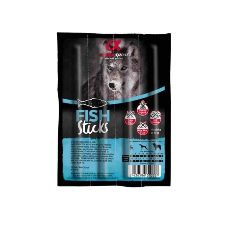 Alpha Spirit Canine Barritas de Pescado 16x4 Uds es un snack natural para perros elaborado con ingredientes frescos, sin cereales ni gluten. Alta digestibilidad y palatabilidad gracias a su cocción suave.