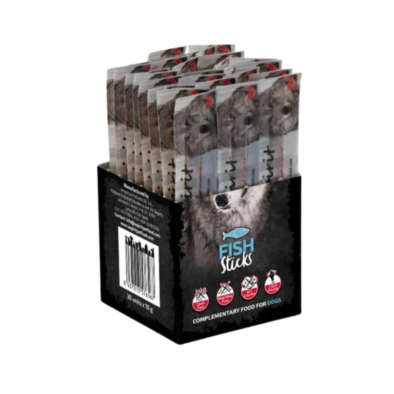 Alpha Spirit Snack de Pescado para Perros (30 Barritas) es un snack natural, no extrusionado y altamente digestible, ideal para perros con estómagos sensibles. Con ingredientes frescos y sin cereales ni gluten.
