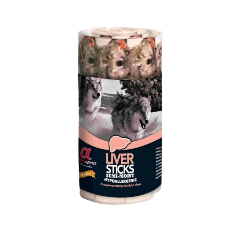 Alpha Spirit Ristra Stick Snack para Perros (12x160g) con hígado, pollo, cerdo y pescado. Apto para todas las edades, sin cereales ni gluten, ideal para razas medianas. Alta digestibilidad y gran sabor.