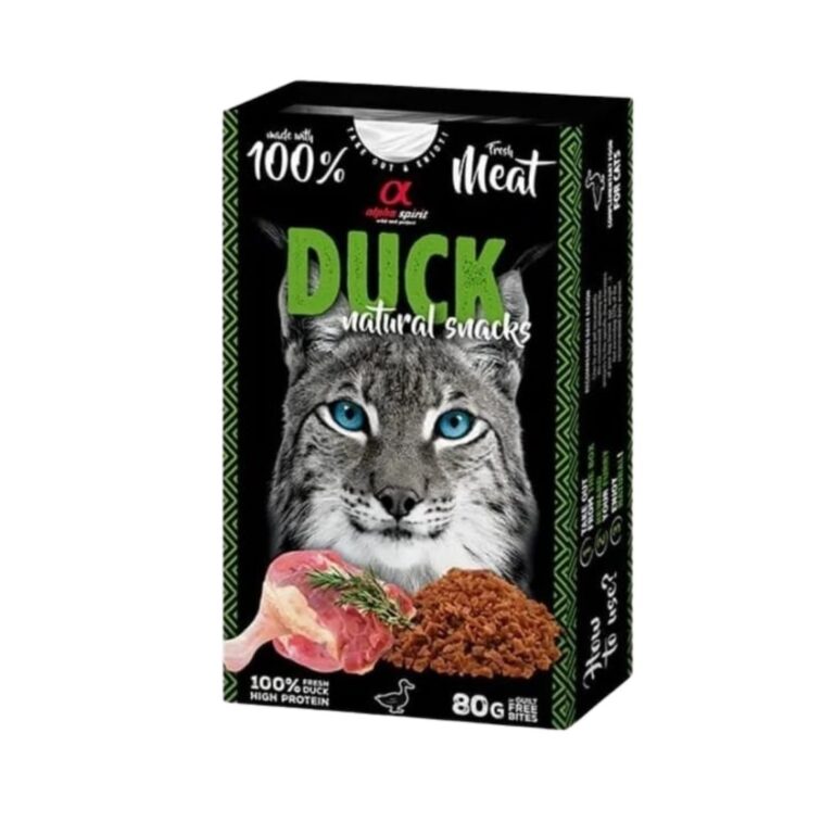 Descubre Alpha Spirit Feline Pato Snack 6x80g, un snack natural, sabroso y sin cereales para gatos. Ideal como premio nutritivo y fácil de digerir. ¡Tu gato lo amará!