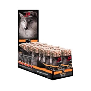 Alimento húmedo para perros Alpha Spirit sabor pavo, en formato paté. Caja con 12 unidades de 160g. Ideal para perros medianos, sin cereales ni aditivos. Perfecto como premio o complemento.