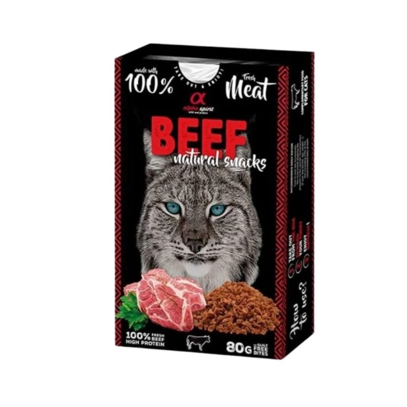Natural Snack Cats - Ternera 6x80g es un snack natural con pollo, pavo y ternera. Alto en proteína y sin cereales, ideal como premio nutritivo y sabroso para tu gato.