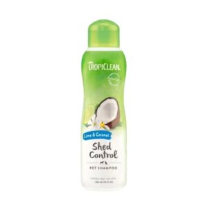 Reduce la caída del pelo y nutre la piel de tu mascota con TropiClean Champú Control Caída Pelo Lima y Coco. Fórmula natural con Omega 3, 6 y extractos orgánicos para un pelaje saludable y fresco.