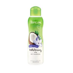 Blanquea, hidrata y da brillo al pelaje blanco de tu mascota con TropiClean Champú Pelo Blanco Flor Awapuhi Coco. Fórmula suave con aroma fresco a awapuhi y coco.