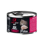 Alimento húmedo completo para gatos. Receta monoproteica con pavo, sin cereales ni gluten. Caja con 6 latas de 200g. Ideal para todas las etapas de vida.