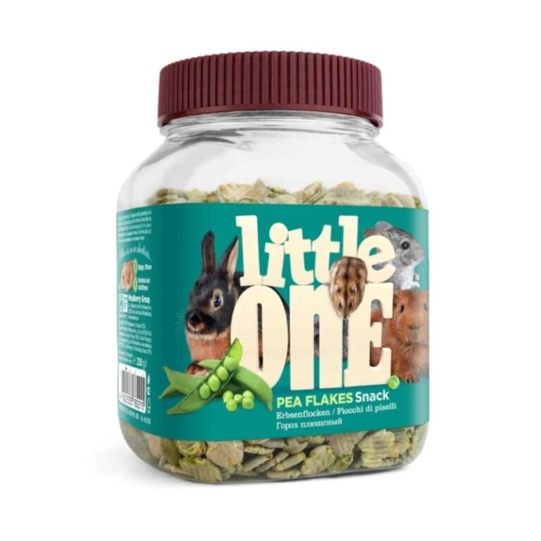 Snack natural en copos de guisantes para roedores. Fácil de consumir y rico en nutrientes. Little One 230 g: ideal para hámsters, cobayas y conejos.