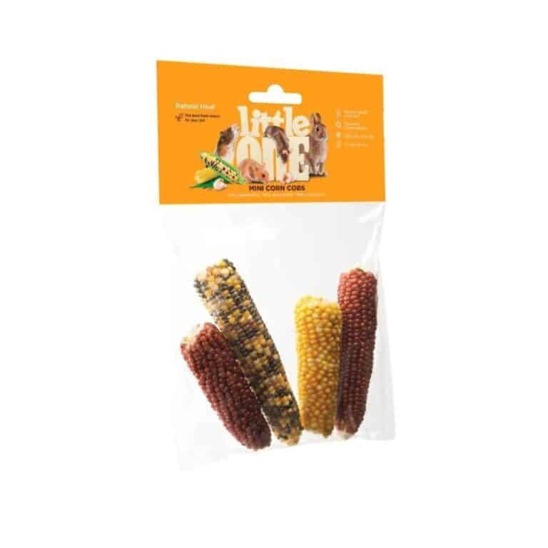 Snack 2 en 1 para roedores: ofrece mini mazorcas crujientes o conviértelas en palomitas. Little One 130 g, diversión y nutrición natural para tu mascota.