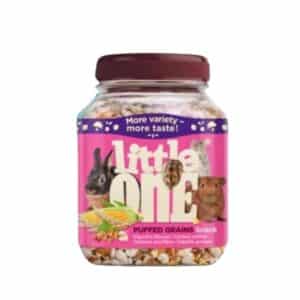 Snack natural de granos inflados para roedores y conejos. Little One 70 g, altamente digerible, ideal como alimento complementario. Rico en cereales y fácil de ofrecer.