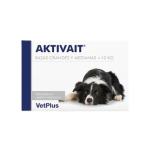 Mejora la función cerebral de tu perro senior con Aktivait Razas Grandes. Suplemento con antioxidantes para apoyar la salud del sistema nervioso en perros mayores. Presentación de 60 comprimidos.