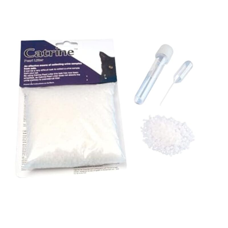 Arena no absorbente de perlas de polipropileno para recoger orina de gatos. Catrine 200 g es ideal para análisis veterinarios sin estrés ni desorden.