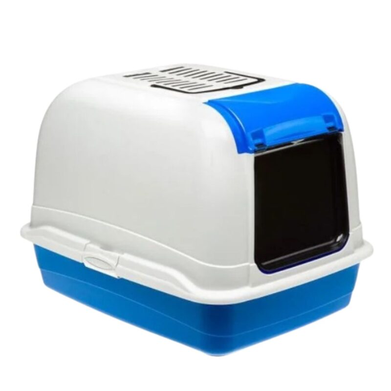 Arenera cerrada de resina termoplástica con puerta abatible. La Maxi Bella Cabrio brinda privacidad, es fácil de limpiar y perfecta para el confort de tu gato.