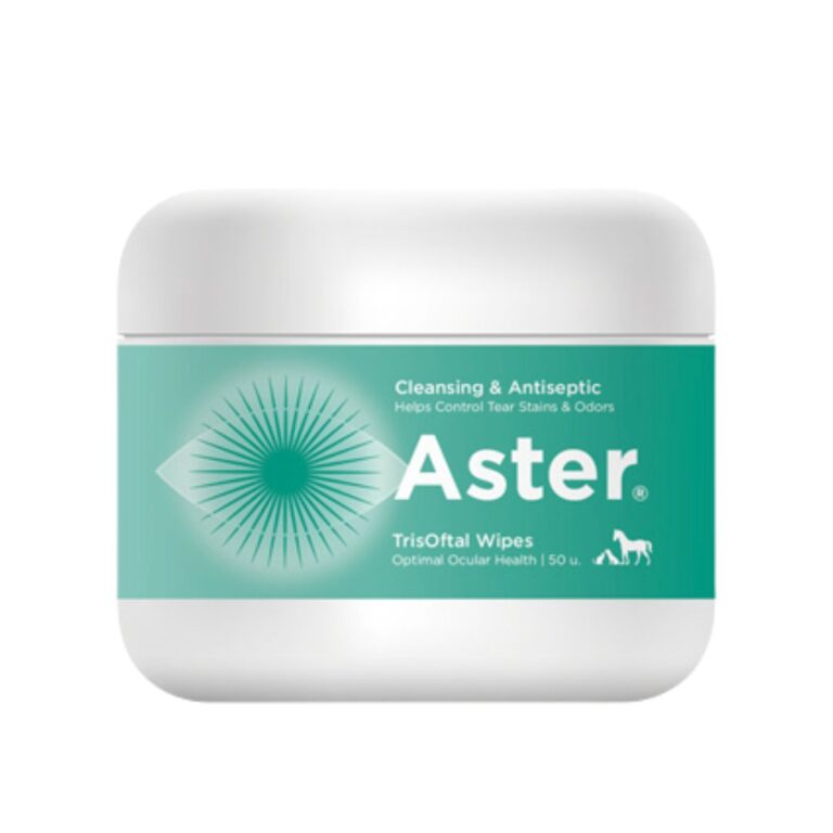 Toallitas Aster Trisoftal para limpiar zona periocular y comisuras labiales. Fórmula suave para eliminar impurezas y controlar el mal olor en perros y gatos.